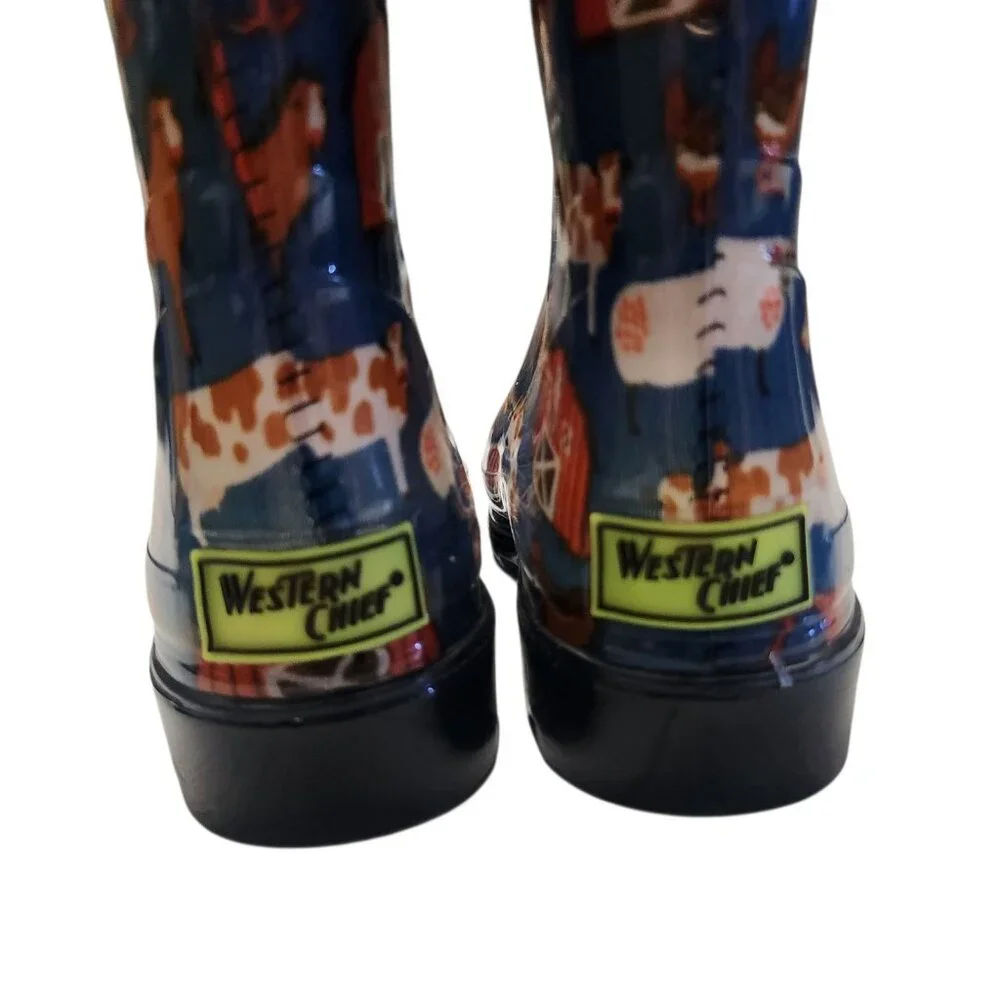 Western Chief Boots Kids 13 Blue Farm Winter Rain Waterproof Light Up